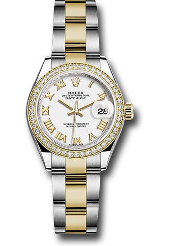 Rolex Steel and Yellow Gold Rolesor Lady-Datejust 28 Watch - Diamond Bezel - White Roman Dial - Oyster Bracelet - 279383RBR wro