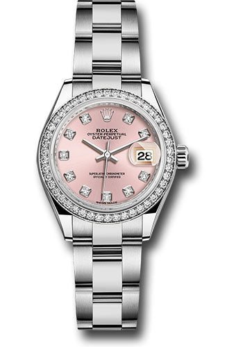 Rolex Steel and White Gold Rolesor Lady-Datejust 28 Watch - 44 Diamond Bezel - Pink Diamond Dial - Oyster Bracelet - 279384RBR pdo