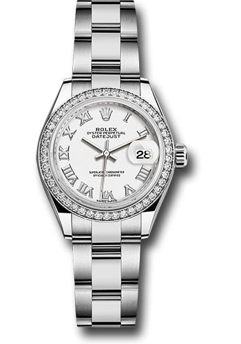 Rolex Steel and White Gold Rolesor Lady-Datejust 28 Watch - 44 Diamond Bezel - White Roman Dial - Oyster Bracelet - 279384RBR wro
