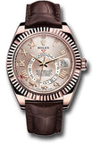 Rolex Everose Gold Sky-Dweller Watch - Sundust Roman Dial - Brown Leather Strap - 326135 su