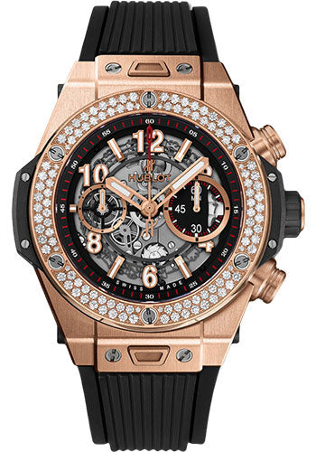 Hublot Big Bang Unico King Gold Diamonds Watch - 45 mm - Black Skeleton Dial-411.OX.1180.RX.1104