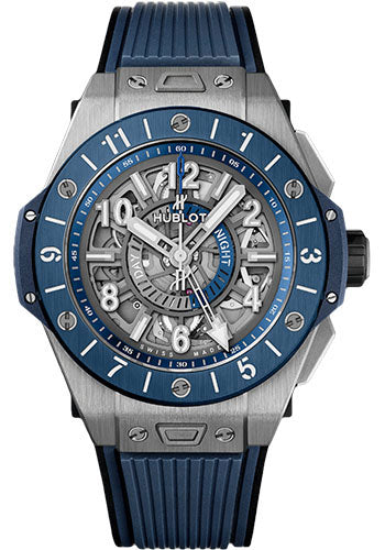 Hublot Big Bang Unico Gmt Titanium Blue Ceramic Watch - 45 mm - Blue And Anthracite Grey Skeleton Dial-471.NL.7112.RX