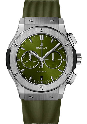 Hublot Classic Fusion Chronograph Titanium Green Watch - 42 mm - Green Dial - Green Lined Rubber Strap-541.NX.8970.RX