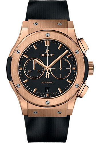 Hublot Classic Fusion Chronograph King Gold Watch - 42 mm - Black Dial - Black Lined Rubber Strap-541.OX.1181.RX