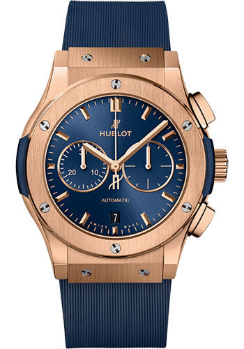 Hublot Classic Fusion Chronograph King Gold Blue Watch - 42 mm - Blue Dial - Blue Lined Rubber Strap-541.OX.7180.RX
