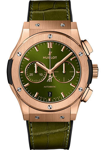 Hublot Classic Fusion Chronograph King Gold Green Watch - 42 mm - Green Dial - Black Rubber and Green Leather Strap-541.OX.8980.LR