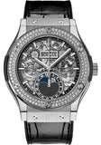 Hublot Classic Fusion Aerofusion Moonphase Titanium Diamonds Watch - 42 mm - Sapphire Dial - Black Rubber and Leather Strap-547.NX.0170.LR.1104