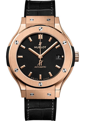 Hublot Classic Fusion King Gold Watch - 38 mm - Black Dial - Black Rubber and Leather Strap-565.OX.1181.LR
