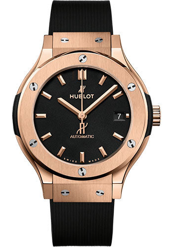 Hublot Classic Fusion King Gold Watch - 38 mm - Black Dial - Black Lined Rubber Strap-565.OX.1181.RX