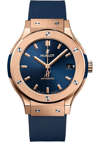 Hublot Classic Fusion King Gold Blue Watch - 38 mm - Blue Dial - Blue Lined Rubber Strap-565.OX.7180.RX