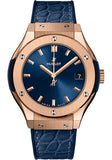 Hublot Classic Fusion King Gold Blue Watch - 33 mm - Blue Dial - Blue Rubber and Leather Strap-581.OX.7180.LR