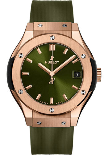 Hublot Classic Fusion King Gold Green Watch - 33 mm - Green Dial - Green Lined Rubber Strap-581.OX.8980.RX