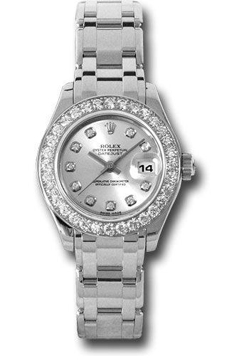 Rolex White Gold Lady-Datejust Pearlmaster 29 Watch - 32 Diamond Bezel - Silver Diamond Dial - 80299 sd