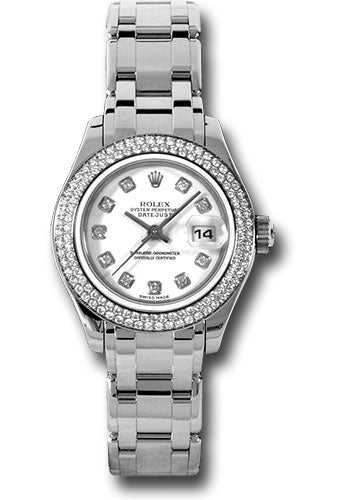 Rolex White Gold Lady-Datejust Pearlmaster 29 Watch - 116 Diamond Bezel - White Diamond Dial - 80339 wd