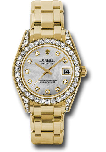 Rolex Yellow Gold Datejust Pearlmaster 34 Watch - 34 Diamond Bezel - White Mother-Of-Pearl Diamond Dial - 81158 md