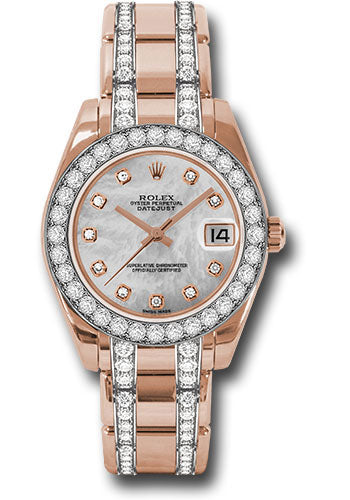Rolex Everose Gold Datejust Pearlmaster 34 Watch - 32 Diamond Bezel - Mother-Of-Pearl Diamond Dial - 81285 mddp