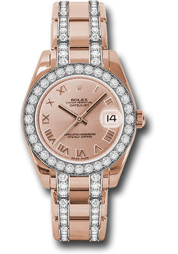 Rolex Everose Gold Datejust Pearlmaster 34 Watch - 32 Diamond Bezel - Pink Roman Dial - 81285 prdp