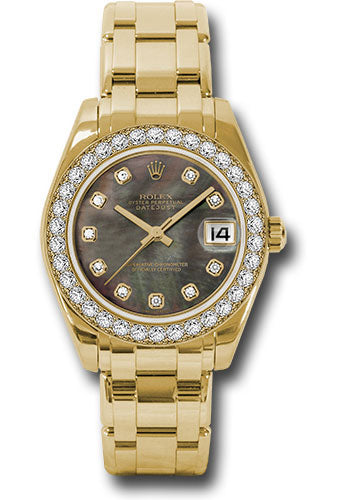 Rolex Yellow Gold Datejust Pearlmaster 34 Watch - 34 Diamond Bezel - Black Mother-Of-Pearl Diamond Dial - 81298 dkmd