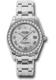 Rolex White Gold Datejust Pearlmaster 34 Watch - 34 Diamond Bezel - White Mother-Of-Pearl Roman Dial - 81299 mr