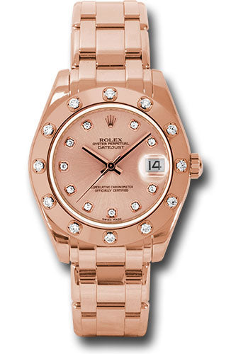 Rolex Pink Gold Datejust Pearlmaster 34 Watch - 12 Diamond Bezel - Pink Diamond Dial - 81315 pchd