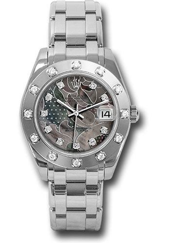 Rolex White Gold Datejust Pearlmaster 34 Watch - 12 Diamond Bezel - Goldust Dream Diamond Dial - 81319 gdd