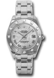 Rolex White Gold Datejust Pearlmaster 34 Watch - 12 Diamond Bezel - White Mother-Of-Pearl Roman Dial - 81319 mr