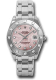 Rolex White Gold Datejust Pearlmaster 34 Watch - 12 Diamond Bezel - Pink Mother-Of-Pearl Diamond Dial - 81319 pmd