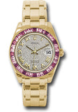 Rolex Yellow Gold Datejust Pearlmaster 34 Watch - 12 Pink And 24 Light-Pink Sapphire Baguettes Bezel - Diamond Paved Roman Dial - 81348SARO dpr