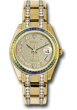 Rolex Yellow Gold Datejust Pearlmaster 39 Watch - 48 Blue To Green Gradient Baguette-Cut Sapphires Bezel - 18K Yellow Gold Diamond Paved Dial - 86348SABLV dpdb