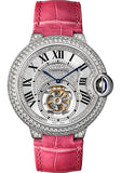 Cartier Feminine Complications Watch - 39 mm White Gold Diamond Case - Diamond Bezel - Diamond Dial - Fuchsia Alligator Strap - HPI00716