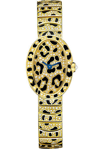 Cartier Mini Baignoire Panther Spots Watch - Yellow Gold Diamond Case - Diamond Dial - Diamond Bracelet - HPI00961