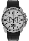 Cartier Calibre de Cartier Chronograph Watch - 42 mm Steel Case - Silver Dial - Black Alligator Strap - W7100046