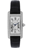 Cartier Tank Americaine Watch - Medium White Gold Diamond Case - Alligator Strap - WB710002