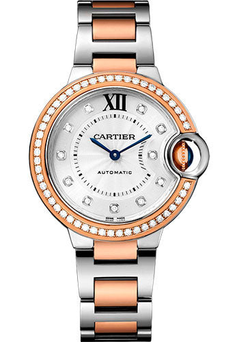 Cartier Ballon Bleu De Cartier Watch - 33 mm Pink Gold Case - Diamond Dial - Steel Bracelet - WE902077