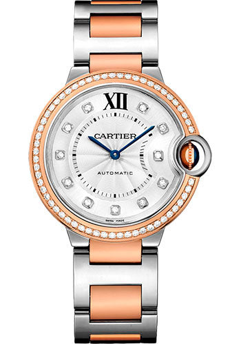 Cartier Ballon Bleu de Cartier Watch - 36 mm Steel Case - Pink Gold Diamond Bezel - Diamond Dial - Steel And Pink Gold Bracelet - WE902078