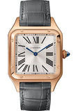 Cartier Santos-Dumont Watch - 43.5 mm Pink Gold Case - Silver Dial - Gray Strap - WGSA0021