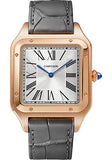Cartier Santos-Dumont Watch - 46.6 mm x 33.9 mm Pink Gold Case - Silver Dial - Gray Leather Strap - WGSA0032
