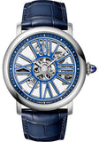 Cartier Rotonde de Cartier Skeleton Watch - 42 mm Platinum Case - Skeleton Dial - Blue Alligator Strap - WHRO0051