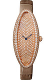 Cartier Baignoire Allongee Watch - 47 mm Pink Gold Diamond Case - Diamond Dial - Taupe Strap - WJBA0010
