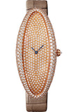 Cartier Baignoire Allongee Watch - 52 mm Pink Gold Diamond Case - Diamond Dial - Taupe Strap - WJBA0011
