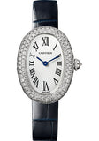 Cartier Baignoire 1920 Watch - 32 mm White Gold Diamond Case - Navy Blue Strap - WJBA0015