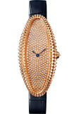 Cartier Baignoire Allongee Watch - 47 mm Pink Gold Case - Diamond Dial - Midnight Blue Strap - WJBA0016