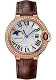 Cartier Ballon Bleu de Cartier Moonphase Watch - 37 mm Pink Gold Case - Diamond Paved Bezel - Silver Dial - Brown Alligatgor Strap - WJBB0027