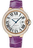 Cartier Ballon Bleu de Cartier Watch - 42 mm Yellow Gold Diamond Case - White Dial - Purple Alligator Strap - WJBB0031