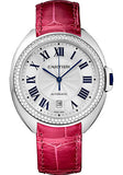 Cartier Cle De Cartier Watch - 40 mm White Gold Diamond Case - Diamond Bezel - Silver Dial - Fuchsia Pink Alligator Strap - WJCL0011