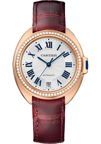 Cartier Cle de Cartier Watch - 35 mm Pink Gold Diamond Case - White Dial - Brown Alligator Strap - WJCL0048