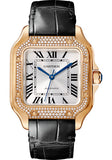 Cartier Santos de Cartier Watch - 35.1 mm Pink Gold Case - Diamond Bezel - Black Alligator Strap - WJSA0007