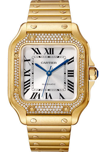 Cartier Santos de Cartier Watch - 35.1 mm Yellow Gold Case - Diamond Bezel - Both Bracelet - WJSA0010