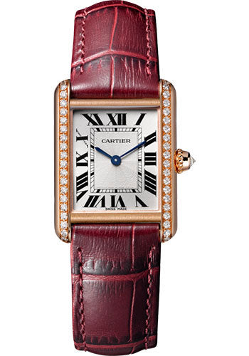Cartier Tank Louis Cartier Watch - 29.55 mm Pink Gold Diamond Case - Burgundy Alligator Strap - WJTA0010