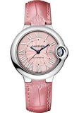 Cartier Ballon Bleu De Cartier Watch - 33 mm Steel Case - Pink Dial - Fuchsia-Pink Alligator Strap - WSBB0002